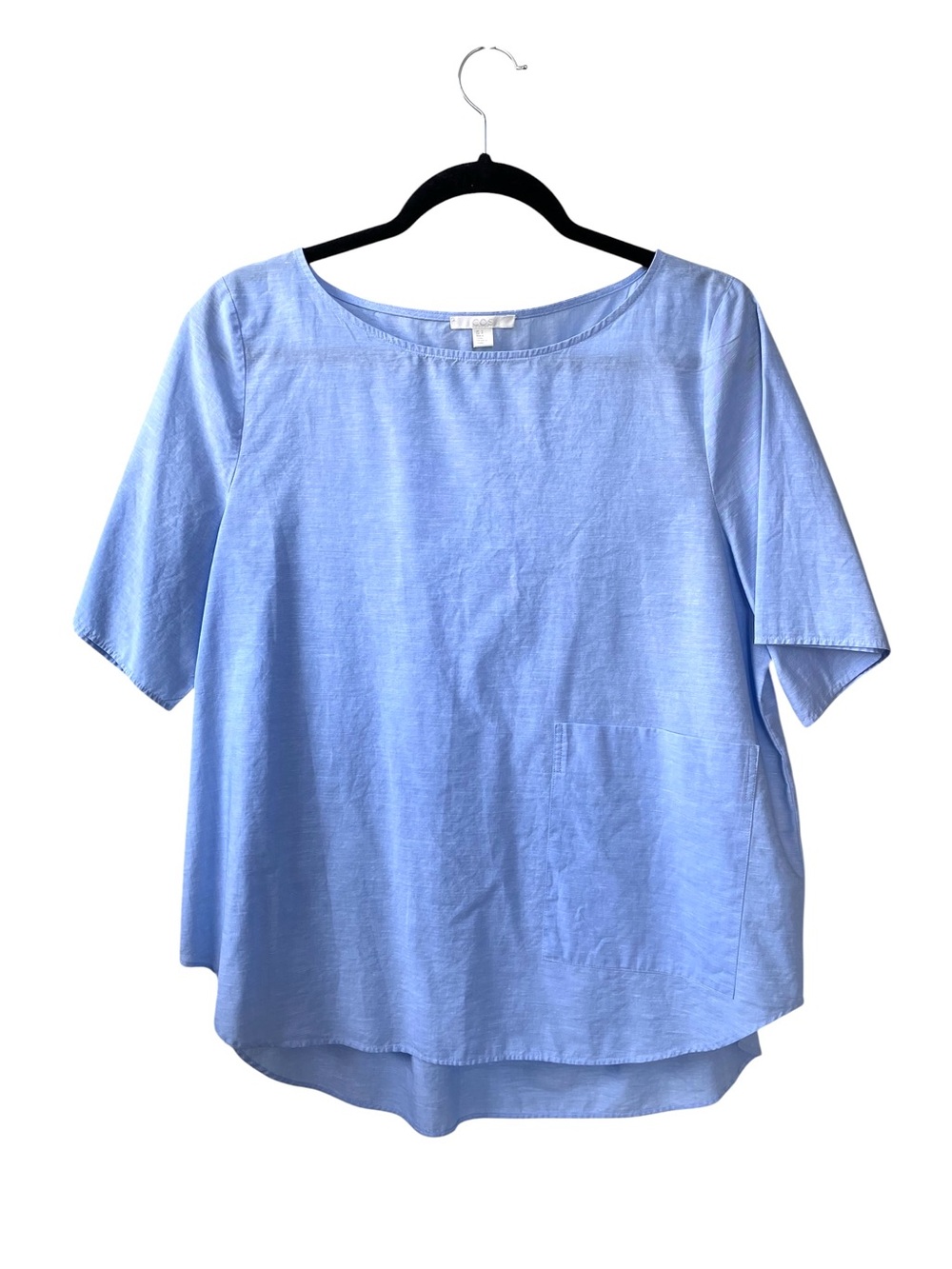 COS Linen Cotton Short Sleeve Pocket Blouse Light Blue S